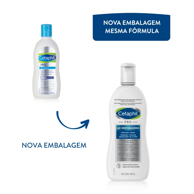 Cetaphil Pro AD Restoraderm - Sabonete Líquido Hipoalergênico 295ml - Imagem 3